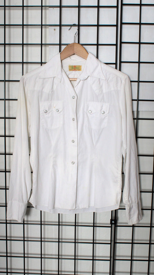 1960s White ‘Thunderbird’ Pearl Snap Western Blouse