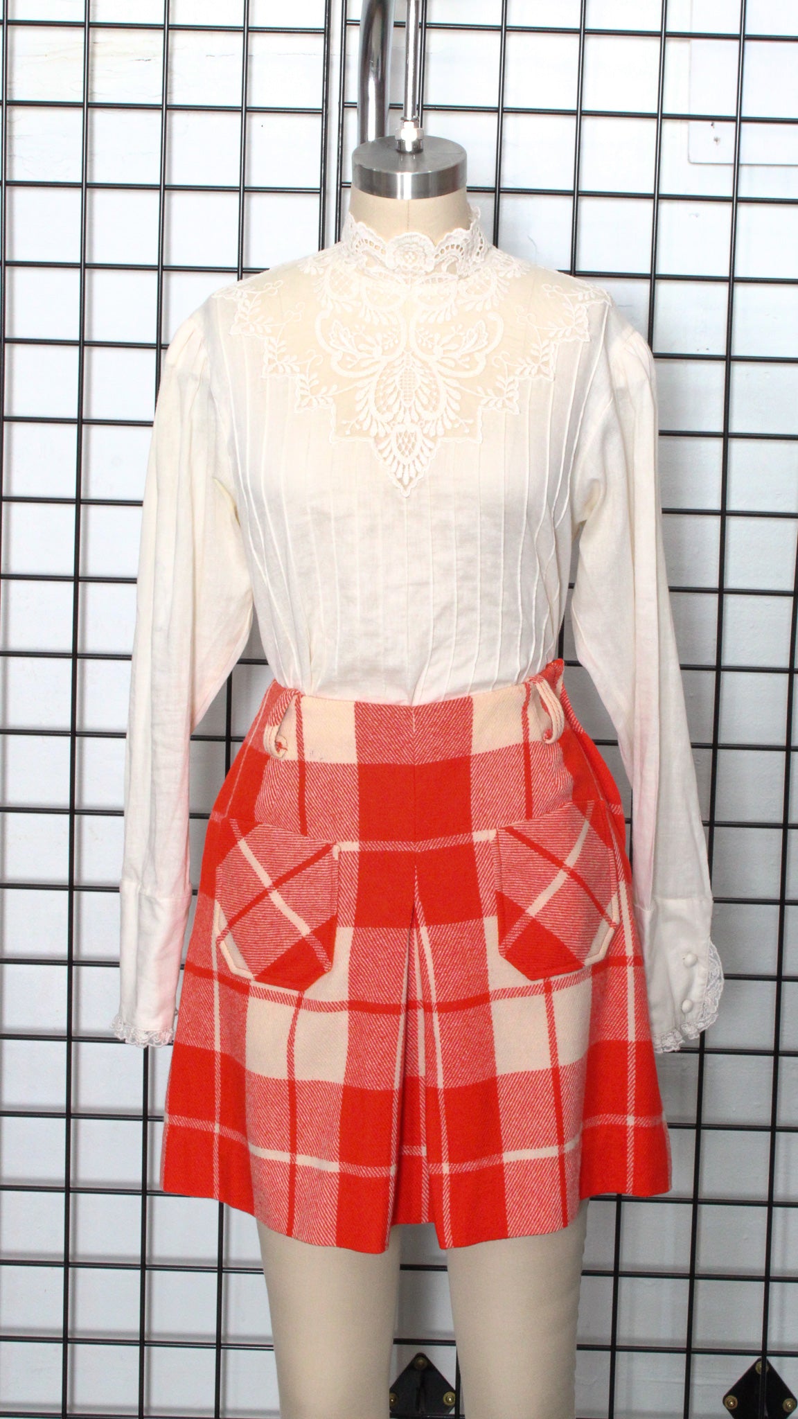 1970s Orange Plaid Mini Skirt