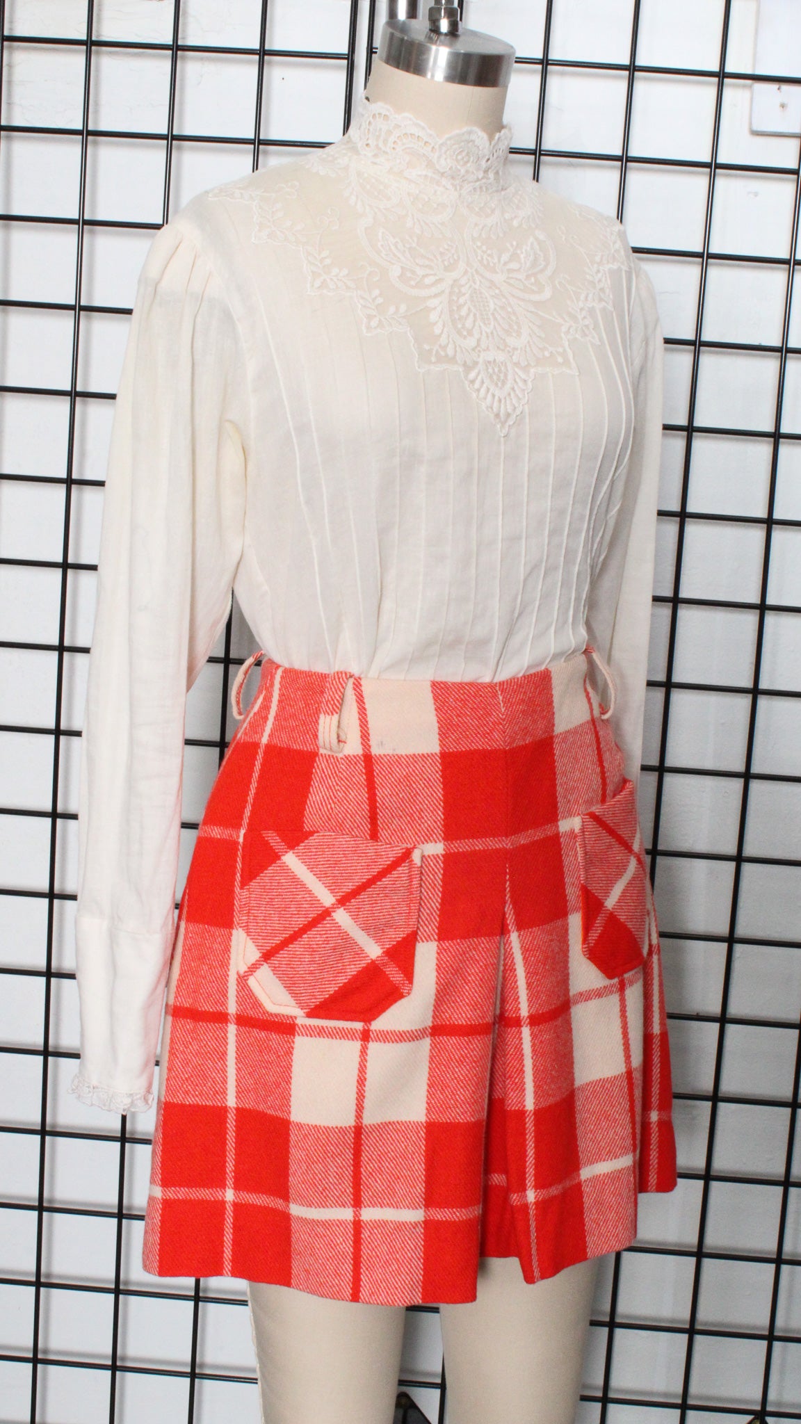 1970s Orange Plaid Mini Skirt