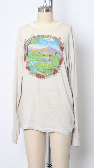 1980s White Grateful Dead Dancing Skeletons Tour Long Sleeve Tee