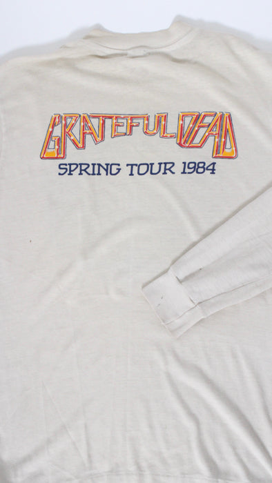 1980s White Grateful Dead Dancing Skeletons Tour Long Sleeve Tee