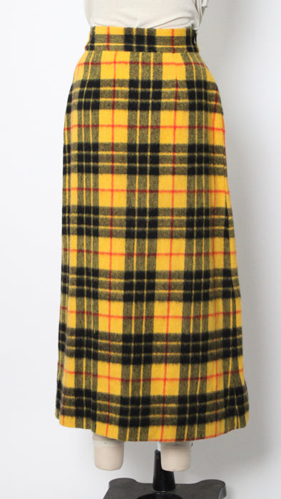 1970s Yellow Black Checked Felted Skirt