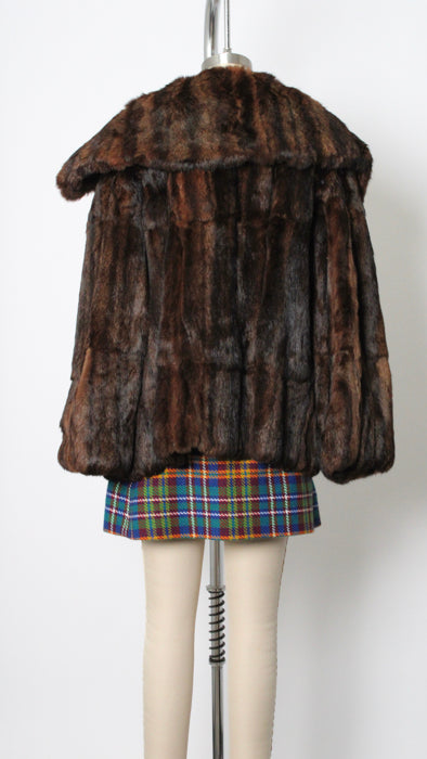 1940s Dark Brown Black Stripe Mink Crop Swing Coat