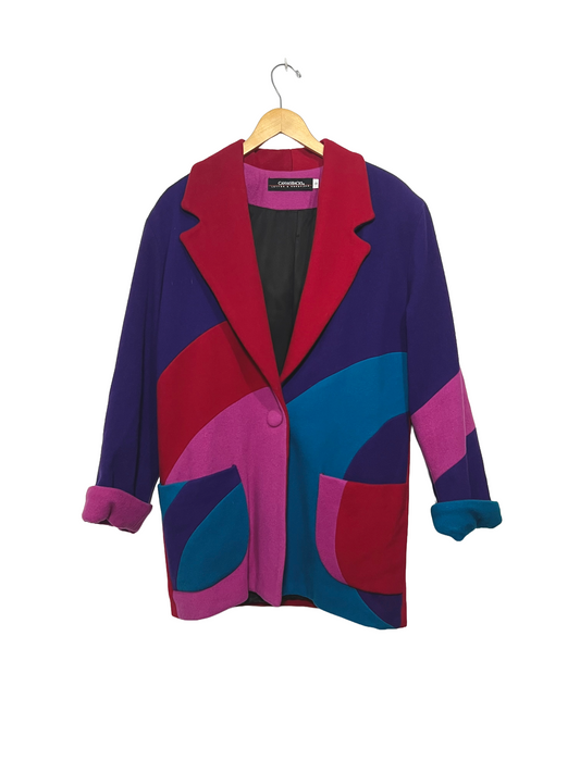 1980s Colorblock Jewel Tone Brushed Wool Jacket