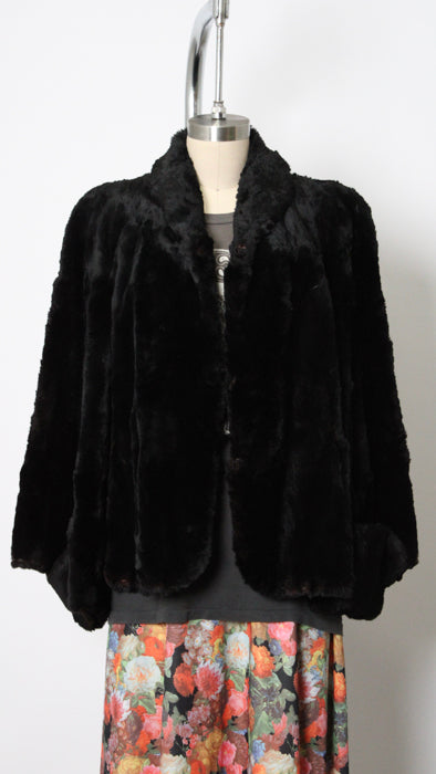 1940s Black Hudson Seal Satin-Lined Cape