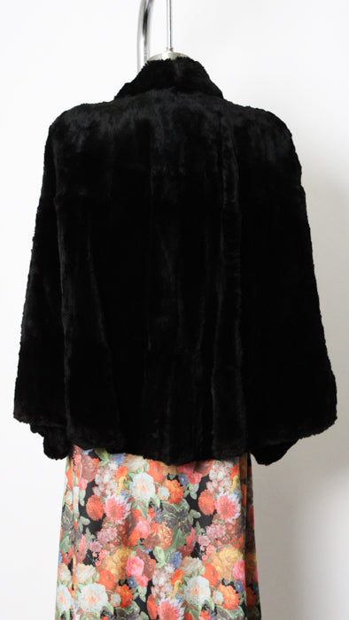 1940s Black Hudson Seal Satin-Lined Cape