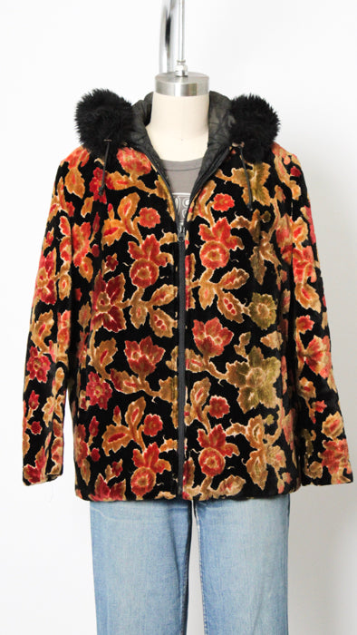 1970s Black Orange Amber Tapestry Hooded Jacket