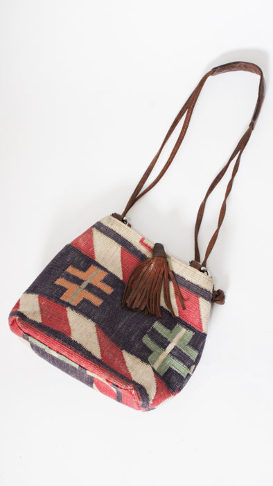 1990s Kilim Woven Rug Crossbody Purse