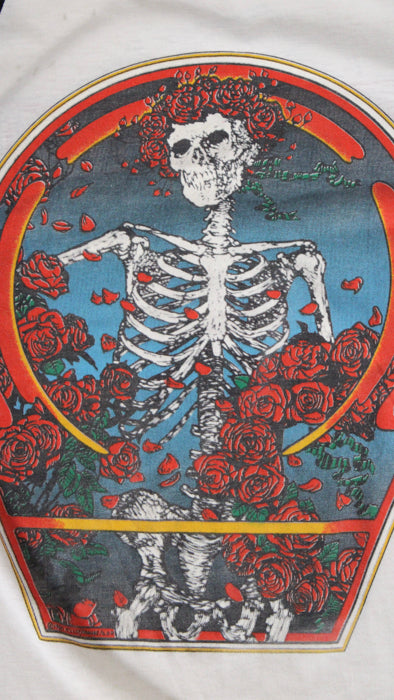 1980s White Grateful Dead Skeleton and Roses 3/4 Sleeve Tee