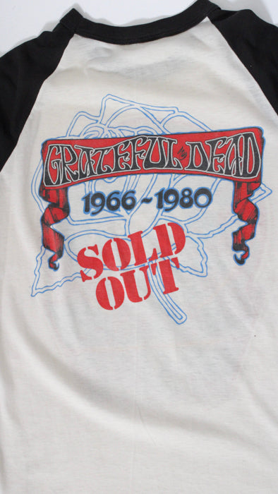 1980s White Grateful Dead Skeleton and Roses 3/4 Sleeve Tee