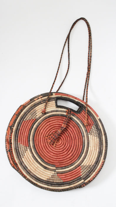 1970s Woven Leather Sisal Circle Bag