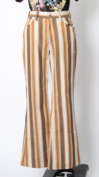 1970s Tan Stripe Wide-Leg Snap Flare Jeans