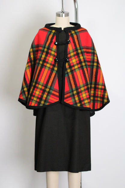 1970s Red Plaid Cape Jacket