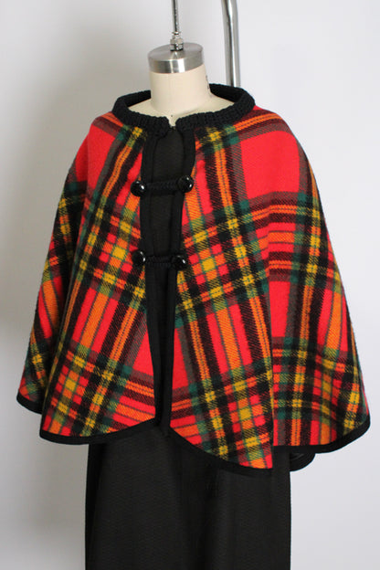 1970s Red Plaid Cape Jacket