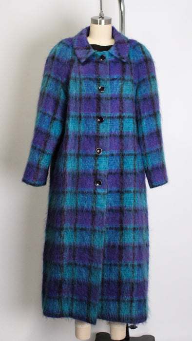 1980s Blue Purple Checked Mohair Coat