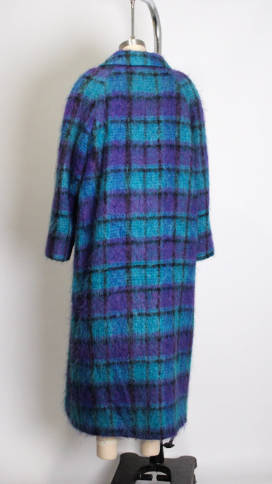 1980s Blue Purple Checked Mohair Coat