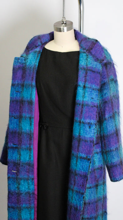 1980s Blue Purple Checked Mohair Coat