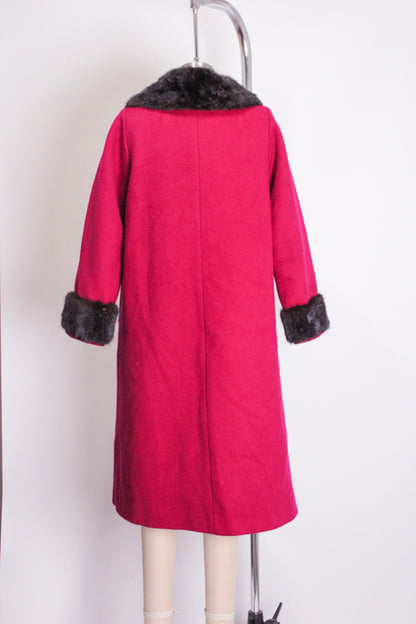 1960s Fuchsia Black Fur Trim Brushed Wool Classic Coat