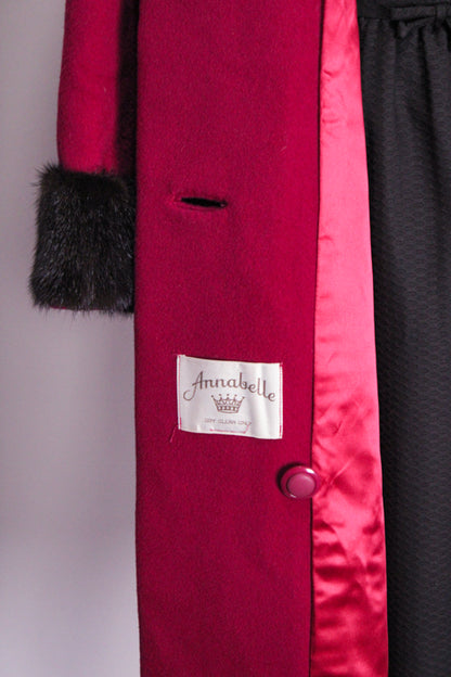 1960s Fuchsia Black Fur Trim Brushed Wool Classic Coat