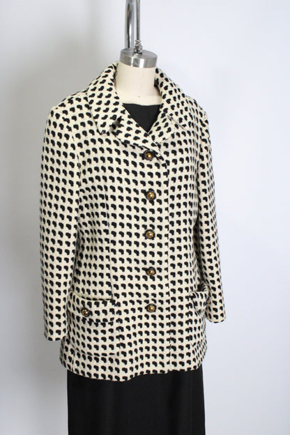 1960s High-Contrast Black White Textured Car Coat