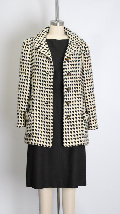 1960s High-Contrast Black White Textured Car Coat