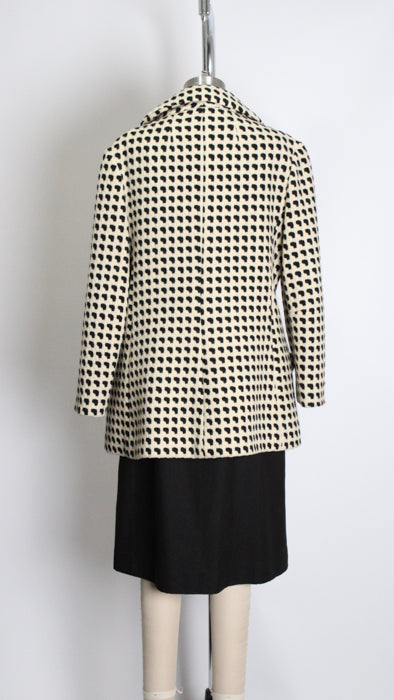 1960s High-Contrast Black White Textured Car Coat