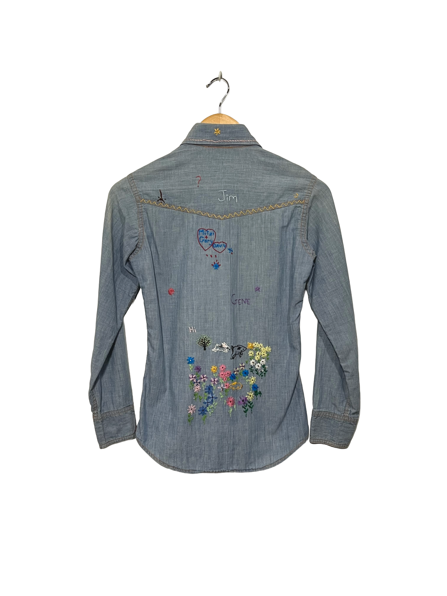 1970s Hand Embroidered Cotton Chambray Shirt