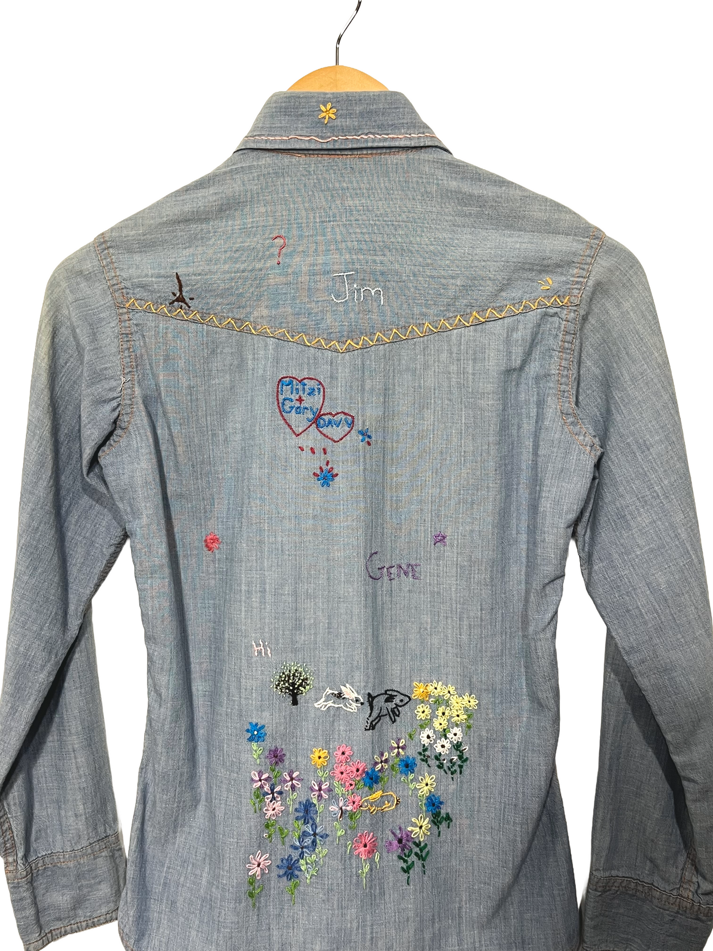 1970s Hand Embroidered Cotton Chambray Shirt