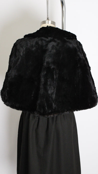 1930s Black Mouton Seal Fur Pocketed Satin-Lined Shawl