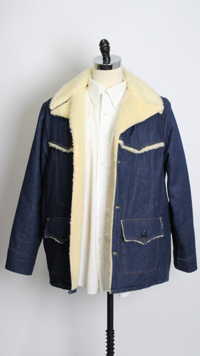 70s Roebucks Denim store Rancher Coat / Chore Jacket w/ Sherpa Liner