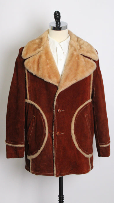 1970s Brown Cowhide Sheep Shearling Rancher Coat