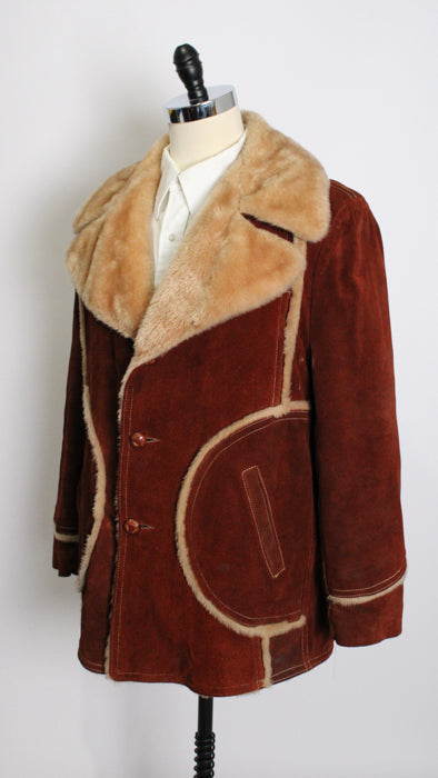 1970s Brown Cowhide Sheep Shearling Rancher Coat