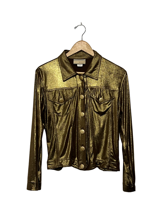 1990s Gold Lamé Big Button Structured Blouse