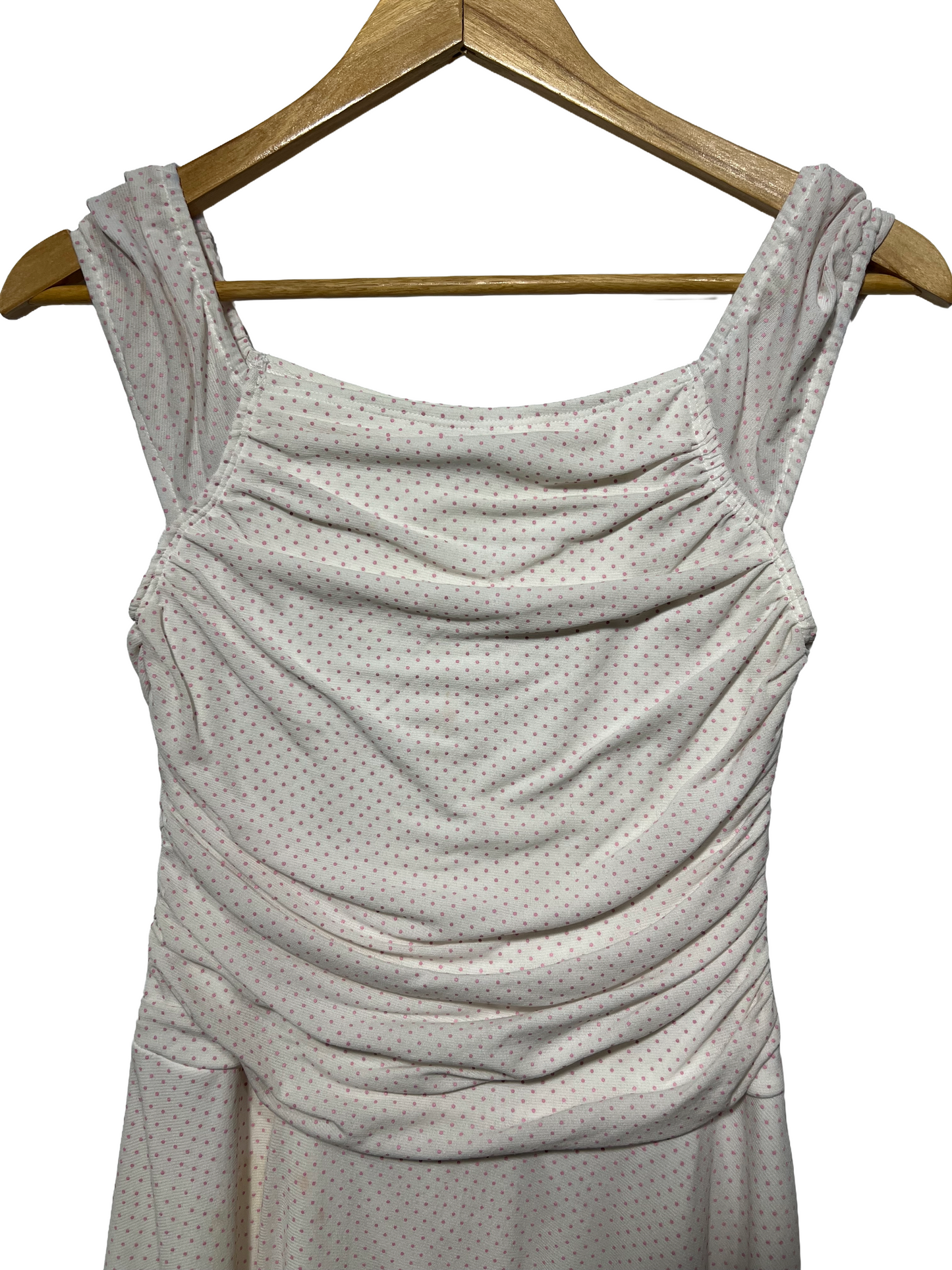 2000s White Pink Polka Dot Flutter Dress