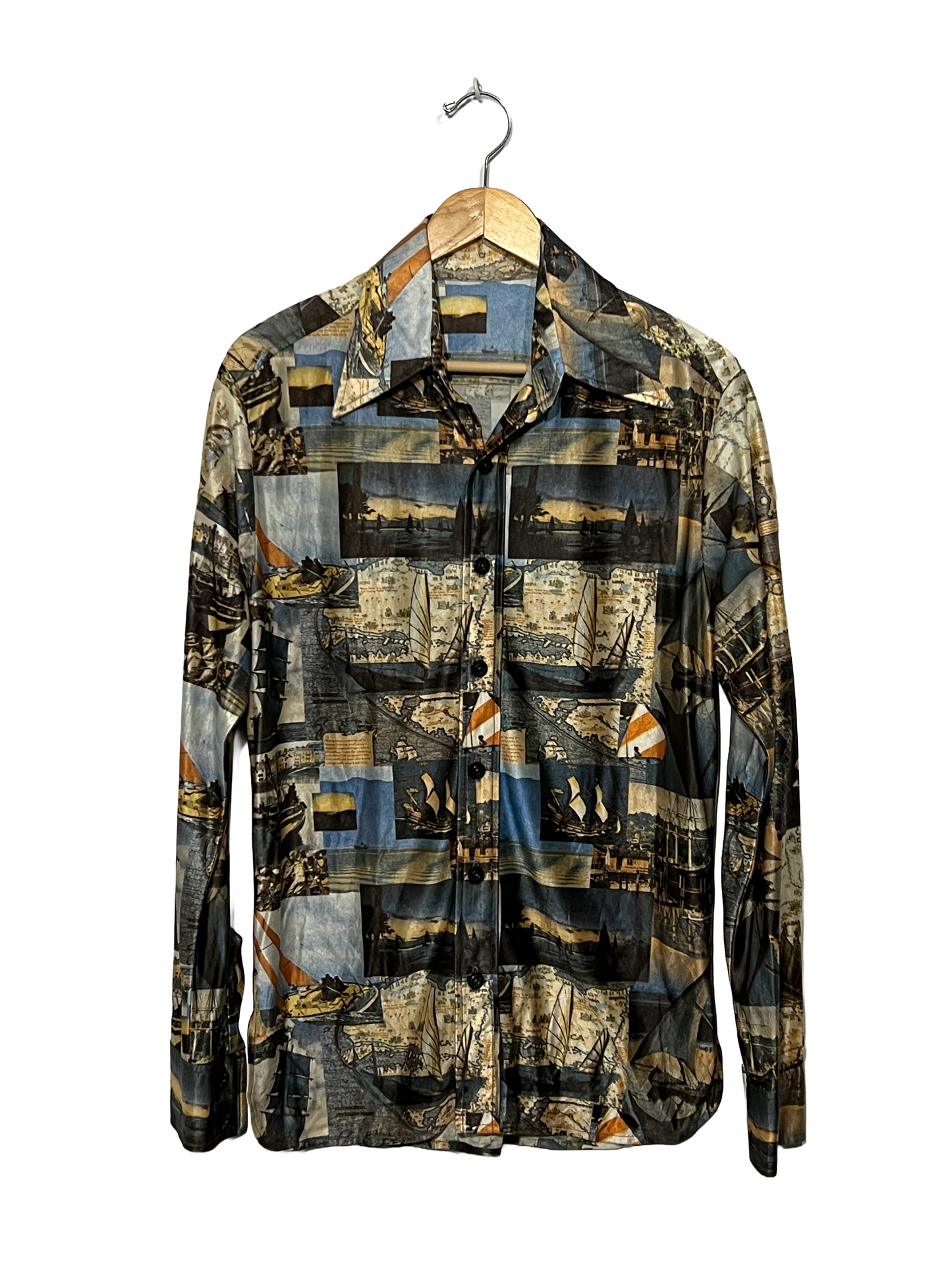 1970s Photoreal Boats Nylon Disco Shirt