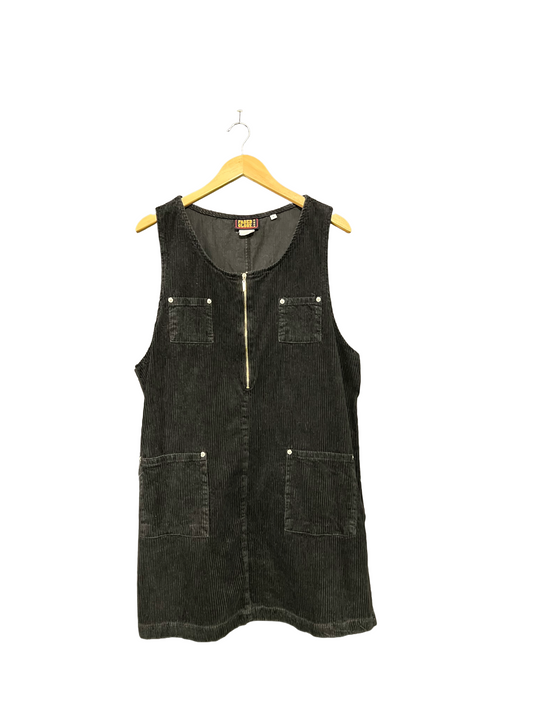 1990s Black Zip Corduroy Jumper Dress