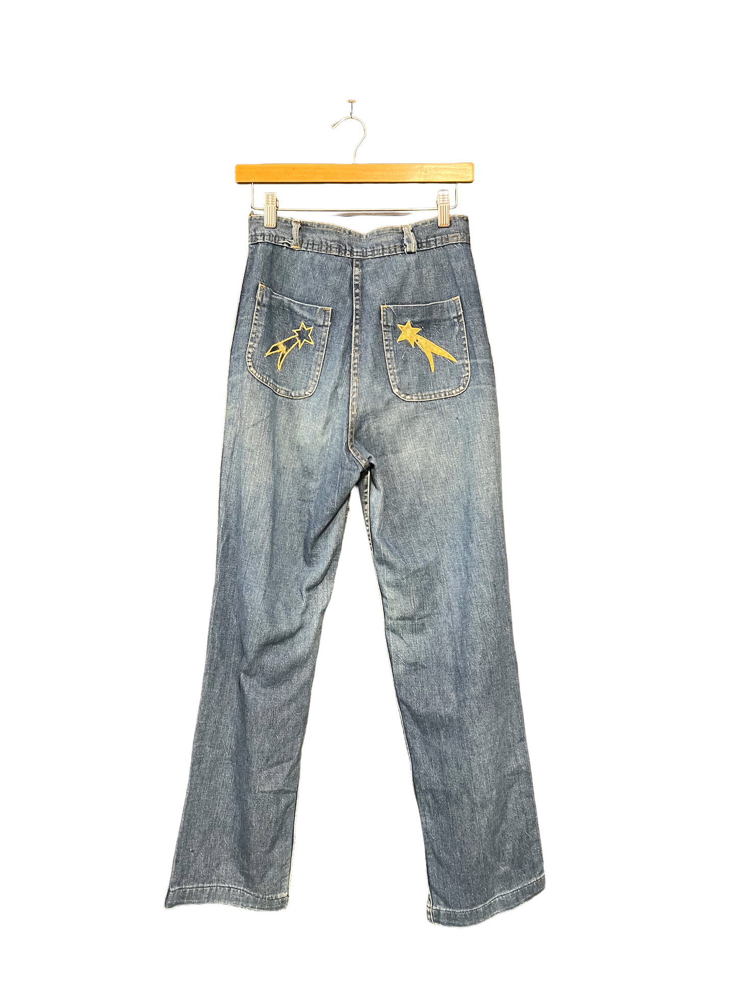1970s High Rise Star Embroidred Pocket Jeans