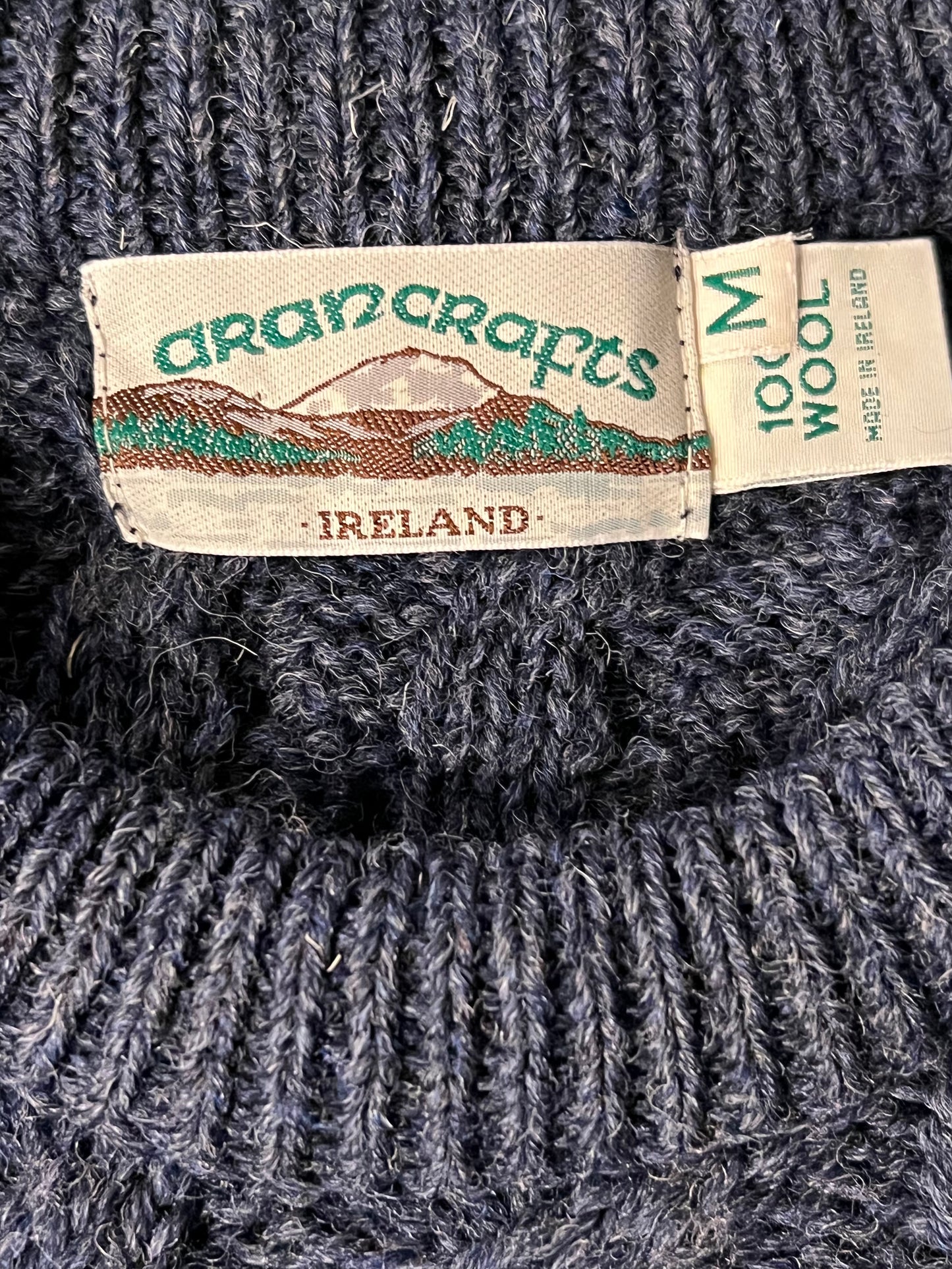 1990s Dark Blue Arancraft Merino Wool Sweater