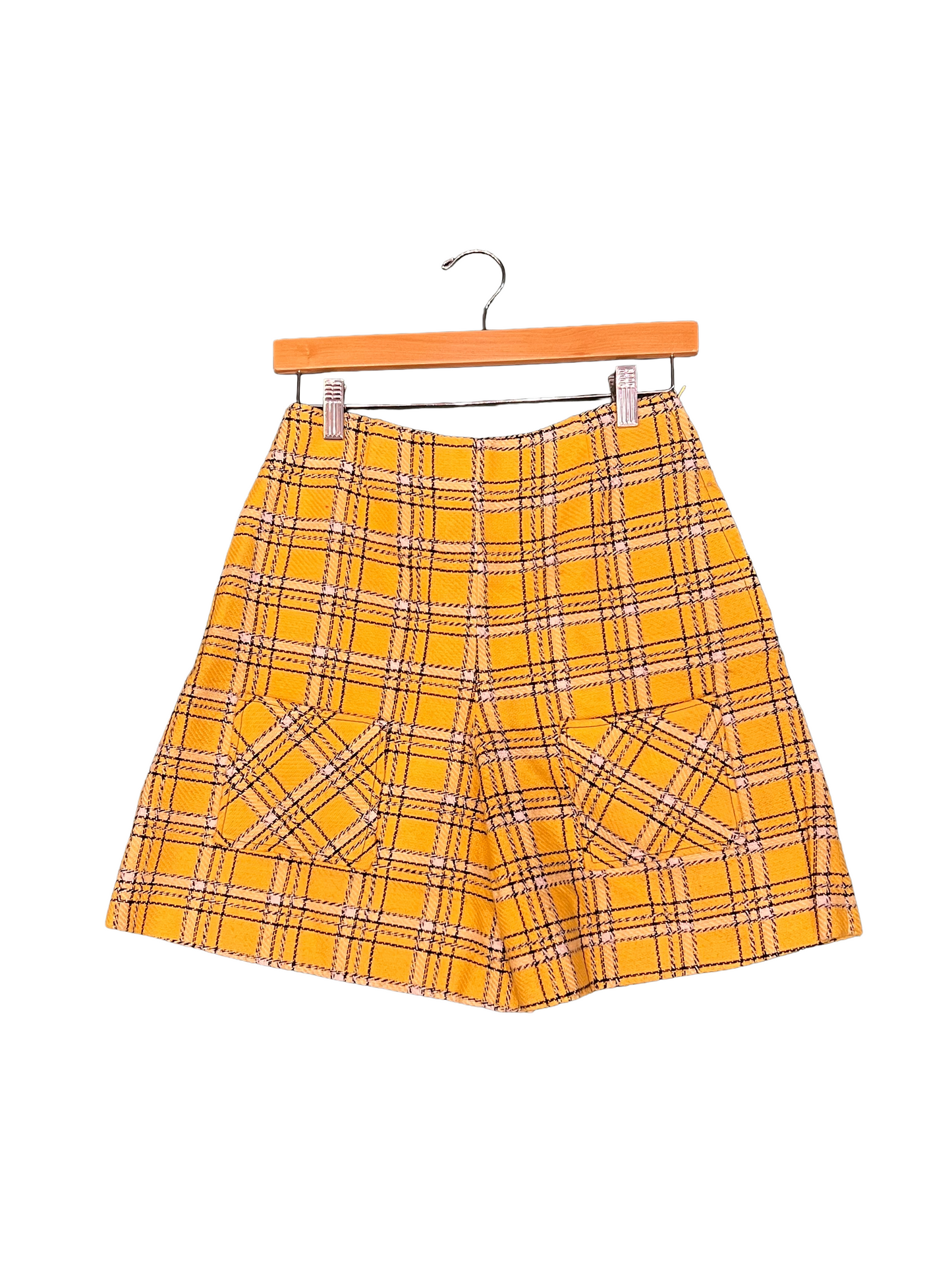 1960s Yellow Black White 2 Pocket Handmade Side Zip Shorts