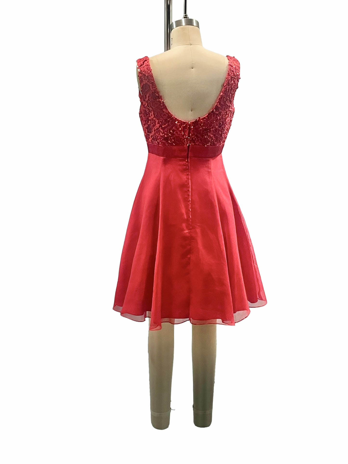 1980s-Does-1960s Red Sequin Bust Fit-and-Flare Party Dress
