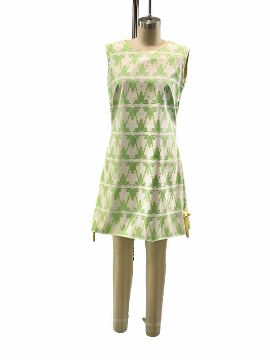 1970s Lime Green ‘The Vested Gentress’ Frog Print Shift Dress