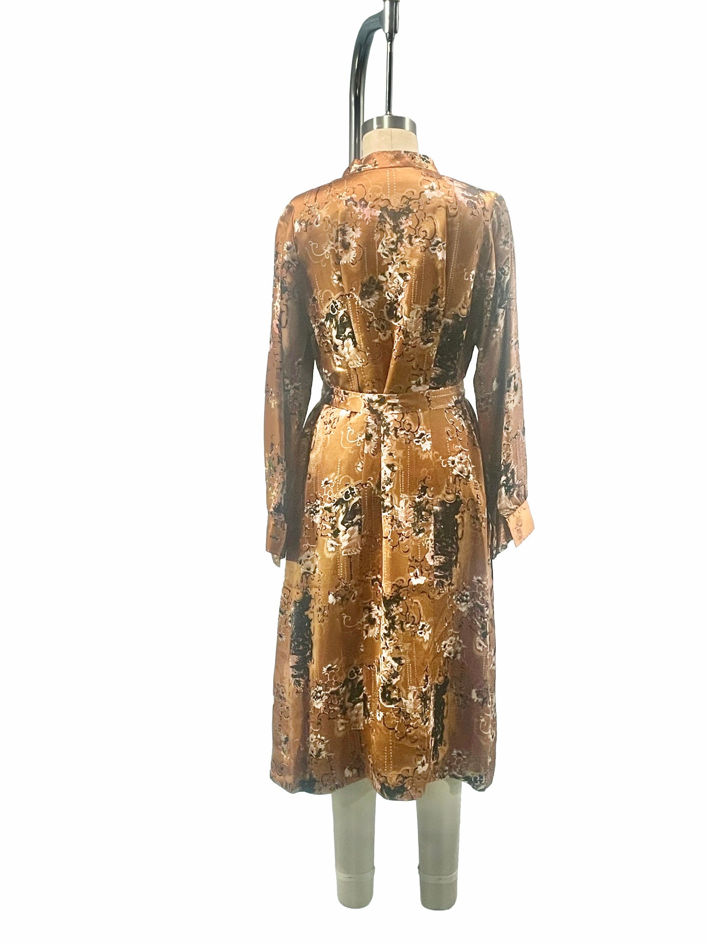 1960s Copper Silk Satin Import Self-Belt Shift Dress