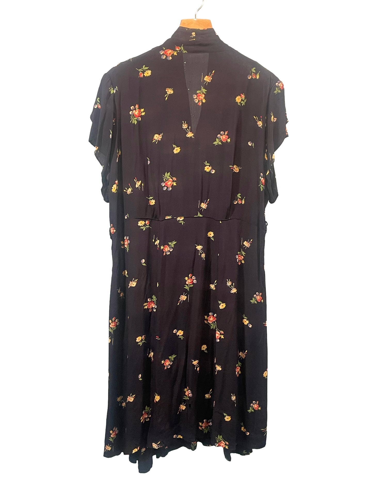 1940s Navy Artist Pallet Novelty Print Cold Rayon Plus-Size Day Dress