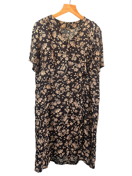 1940s Black White Hearts Florals Sheer Rayon Plus-Size Dress