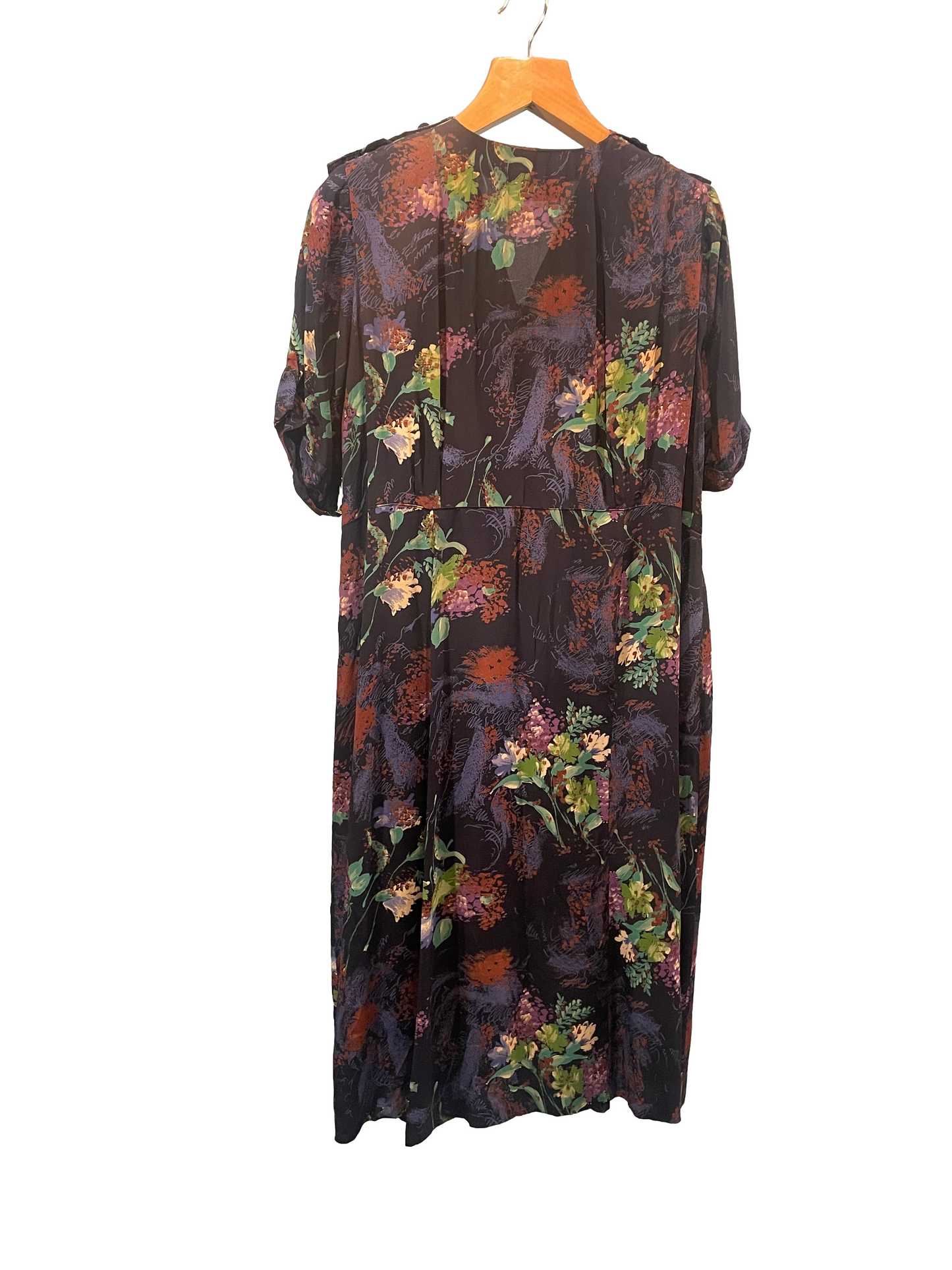 1940s Navy Vivid Abstract Print Rayon Fruits Button Plus-Size Dress