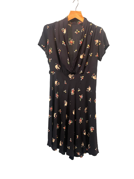 1940s Navy Rayon Silhouette Novelty Print Plus-Size Dress