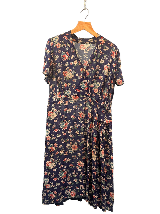 1930s Blue Floral Sheer Cotton Voile Surplice Plus-Size Dress