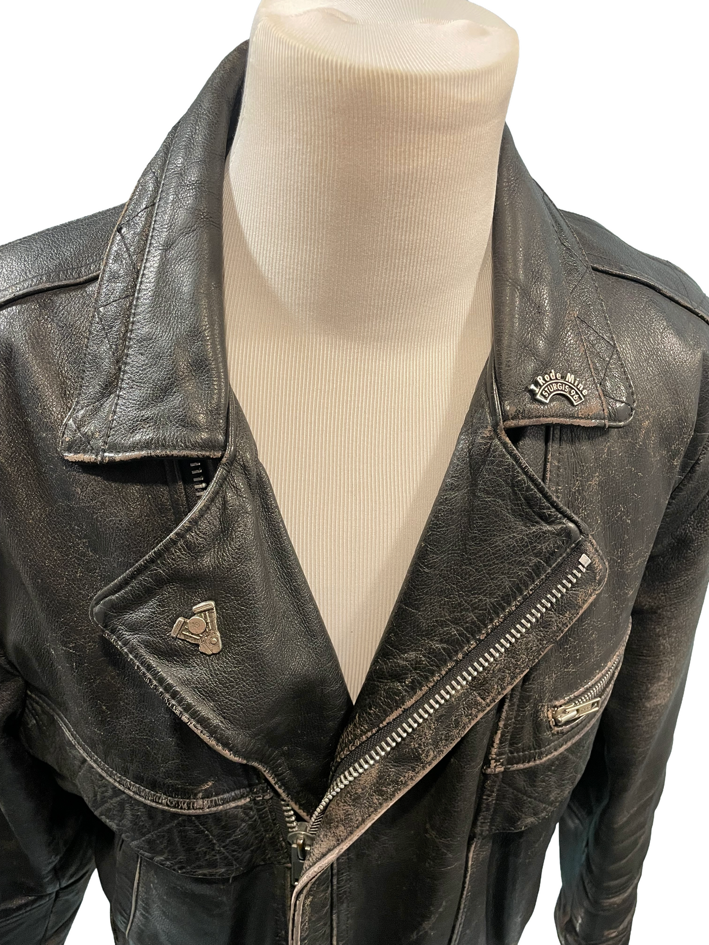 1990s Black Leather Open Road Belted Motorcycle Jacket