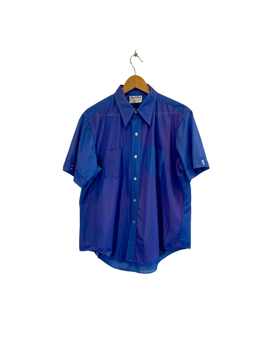 1970s Blue Nylon Weave SS Shirt