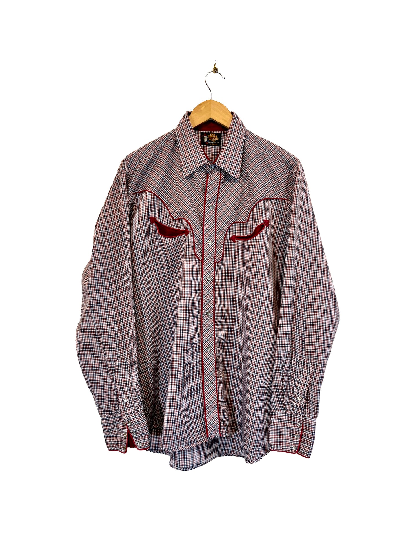 1970s Maroon Navy White  Cotton Weave Snap Western Shirt